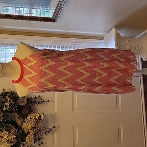 Callie Mac coral & cream dotted chevron print sleeveless dress lined Large EUC …